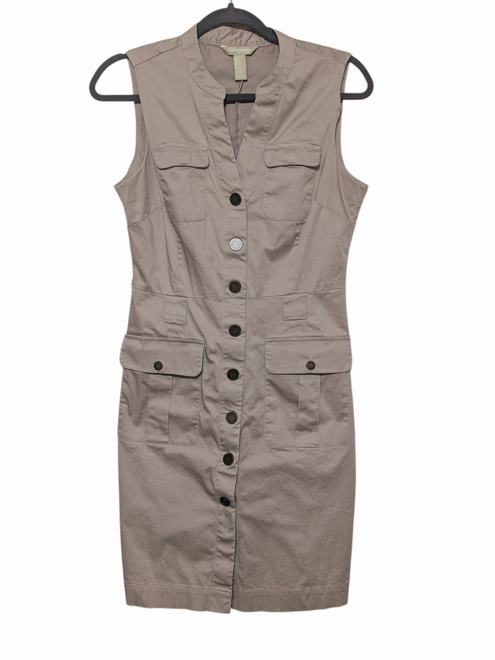 Banana Republic Safari Utility Sleeveless Tan Khaki Button Up Shirt Dress